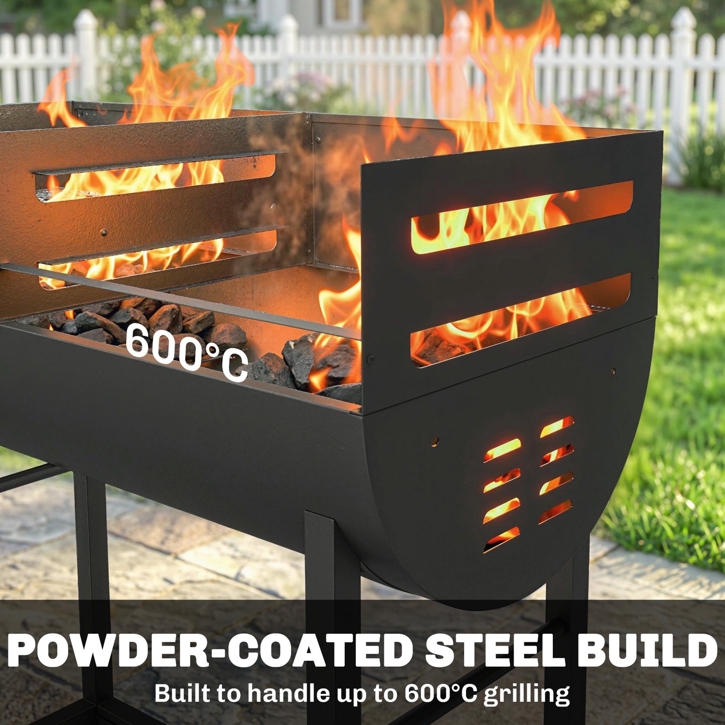 Charcoal Barbecue Grill with 2 Cooking Areas, Wheels