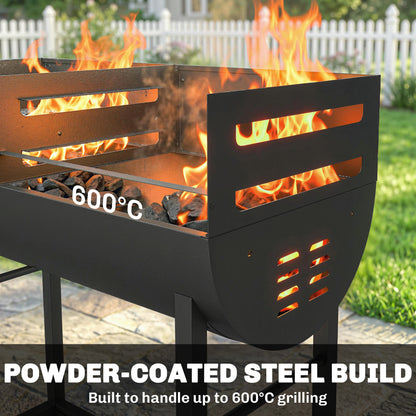 Charcoal Barbecue Grill with 2 Cooking Areas, Wheels