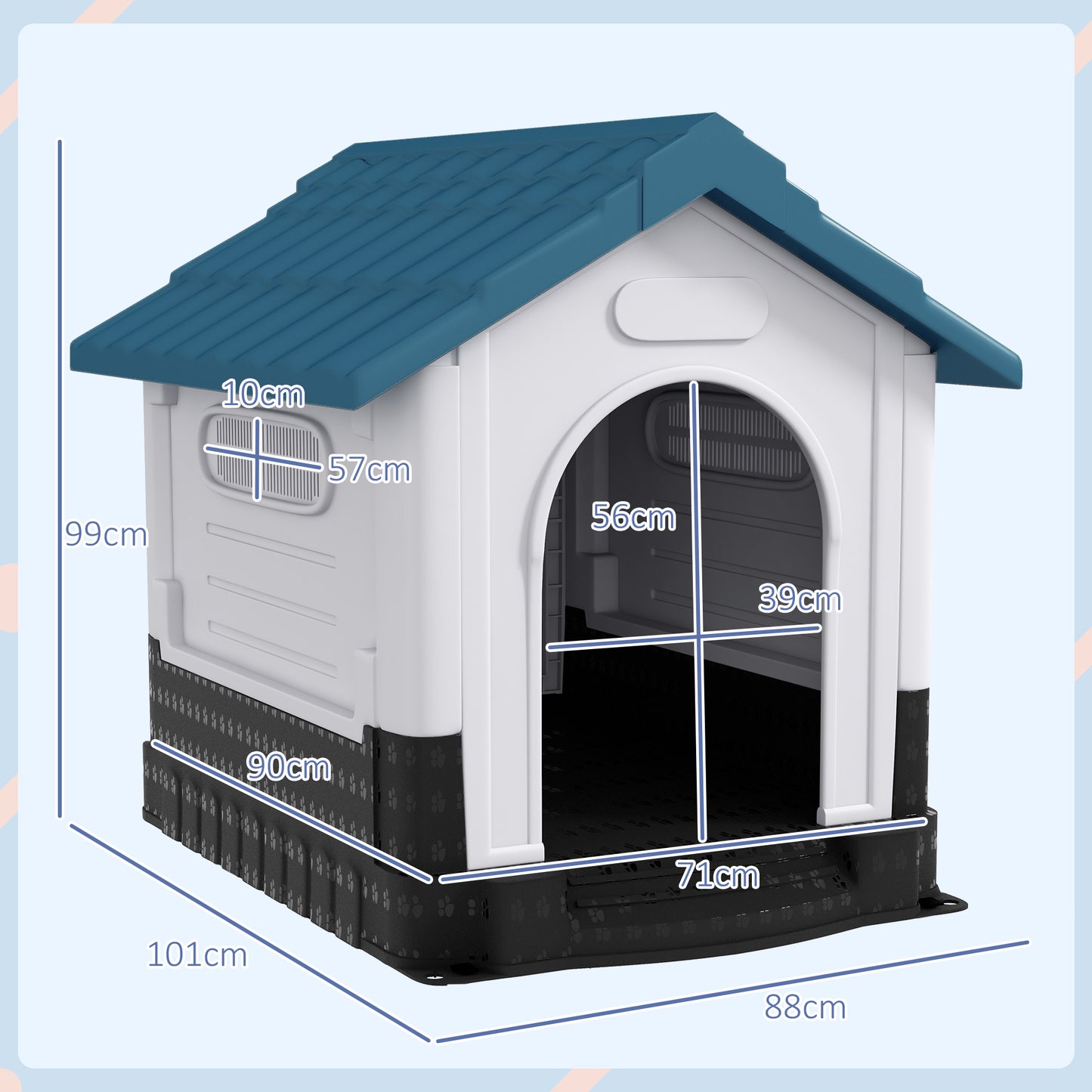 Dog Kennel for Outside, for M and L Dogs, 101 x 88 x 99cm, Blue