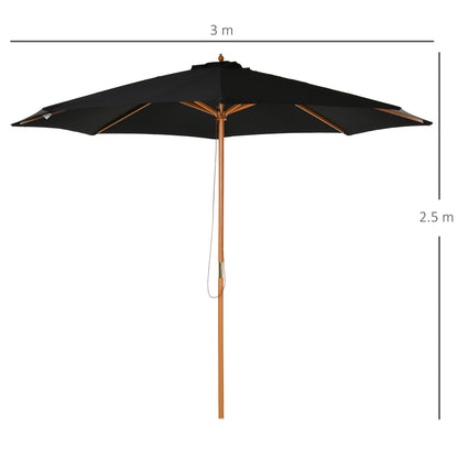 √¢¬å¬Ä3m Bamboo Wooden Market Patio Umbrella Garden Parasol Outdoor Sunshade Canopy, 8-ribs,Black
