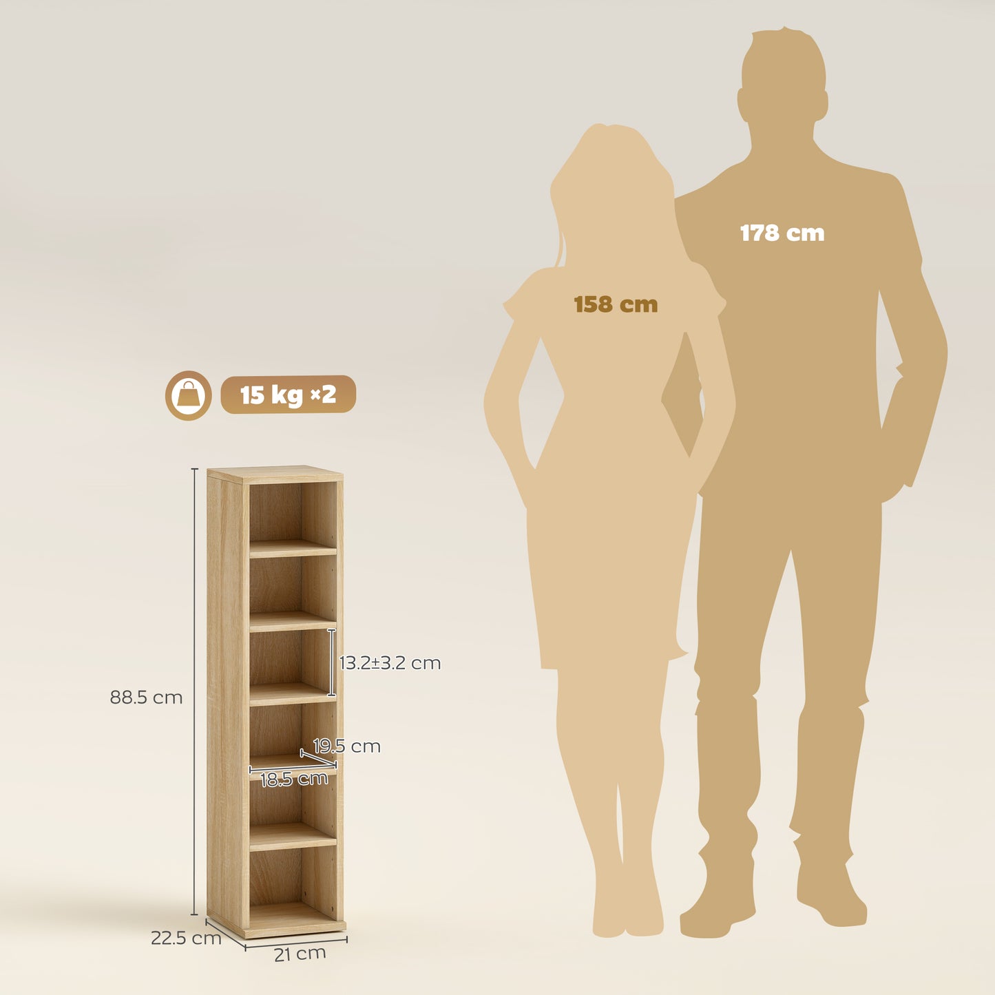 Set of 2 CD Storage Units DVD Shelf with Adjustable Shelves, Oak