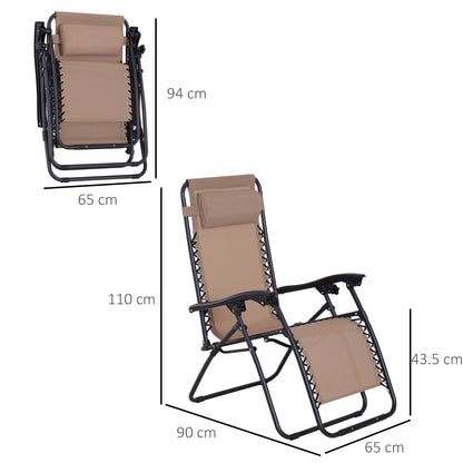 Zero Gravity Chair Metal Frame Armchair Outdoor Folding & Reclining Sun Lounger with Head Pillow for Patio Decking Gardens Camping, Beige