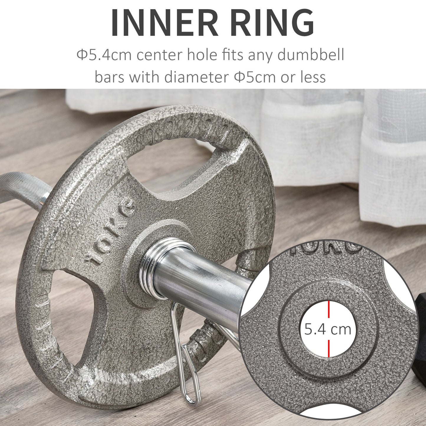 HOMCOM Set of 2 Cast Iron 2" Olympic Weight Plates Barbell Weight 2 x 10kg