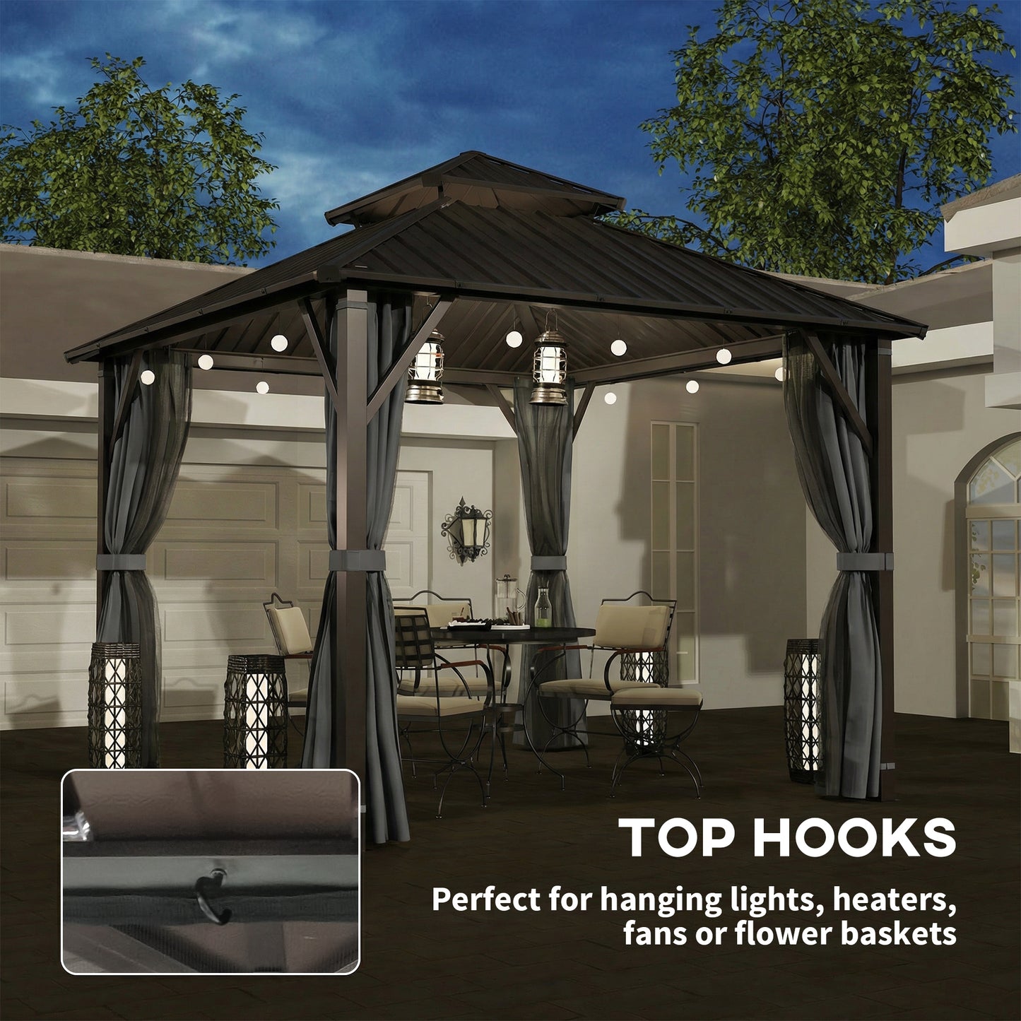 3 x 3(m) Hardtop Gazebo with Metal Roof, Netting and Curtains, Grey