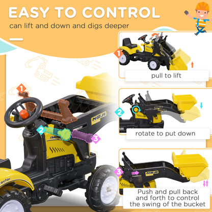 Pedal Go Kart Ride On Excavator W/ Front Loader Digger Four Wheels Child Toy, for 3 Years Old