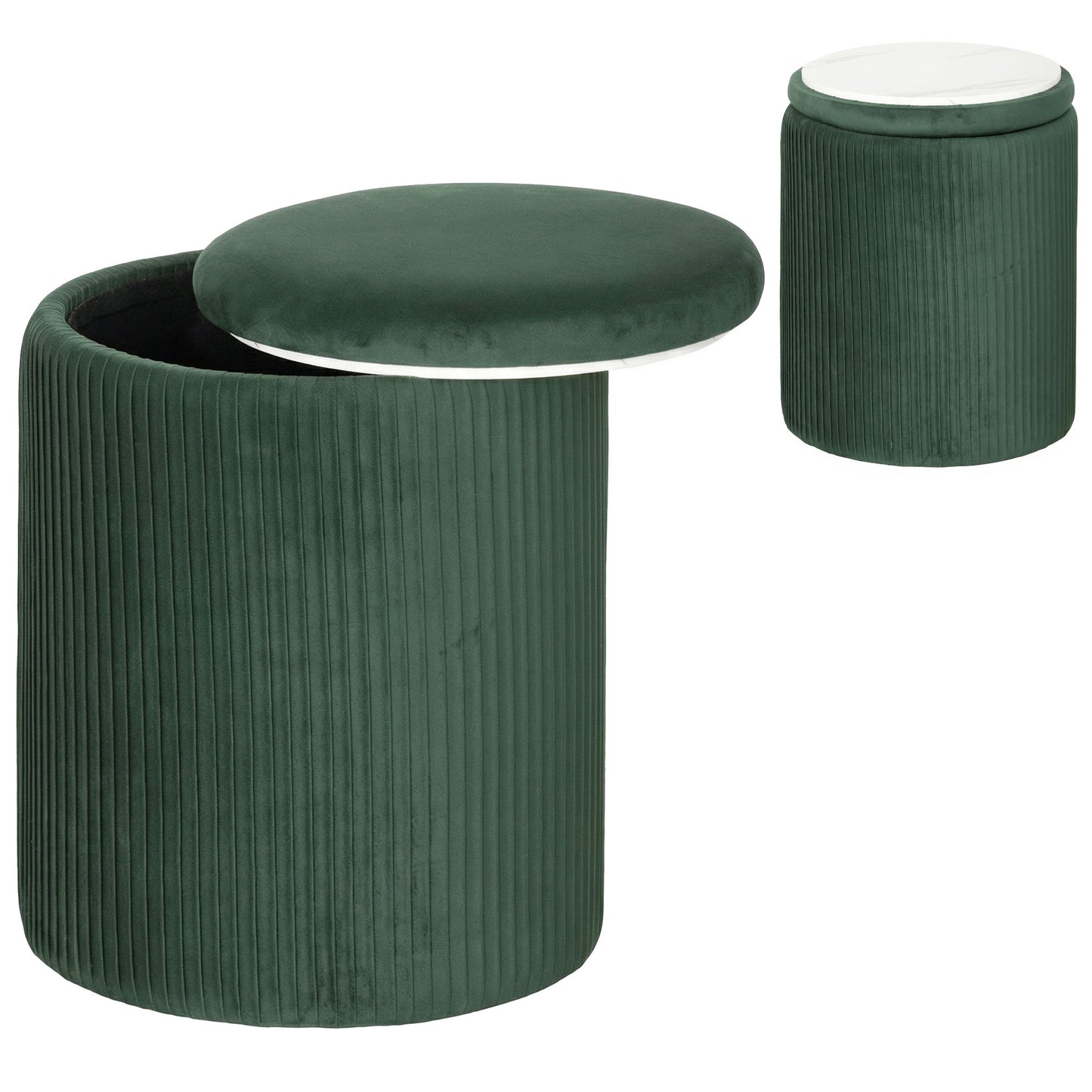 Round Storage Ottoman with Removable Top, Dark Green