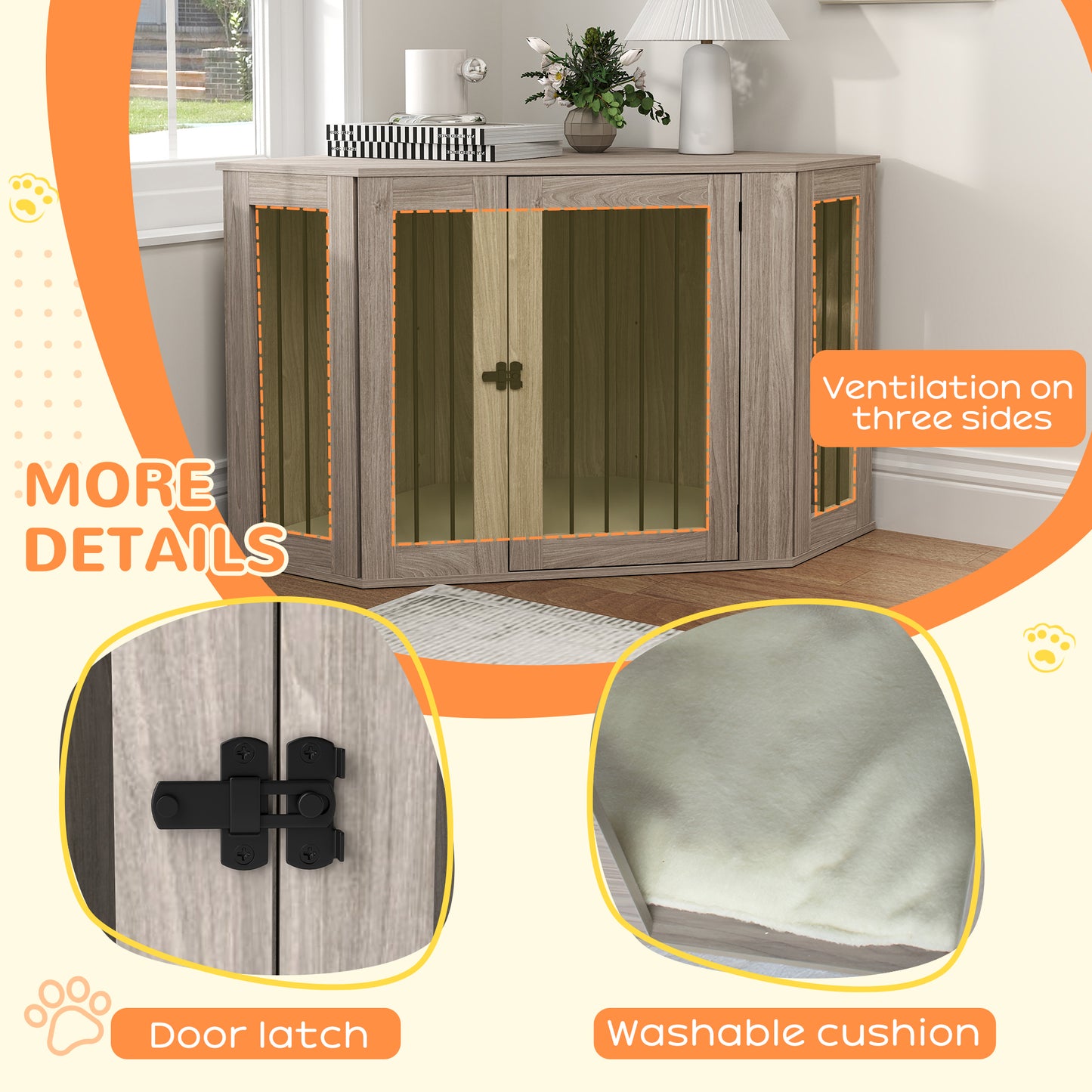 Dog Crate Furniture for Large Dogs w/ Cushion, Door - Walnut Brown