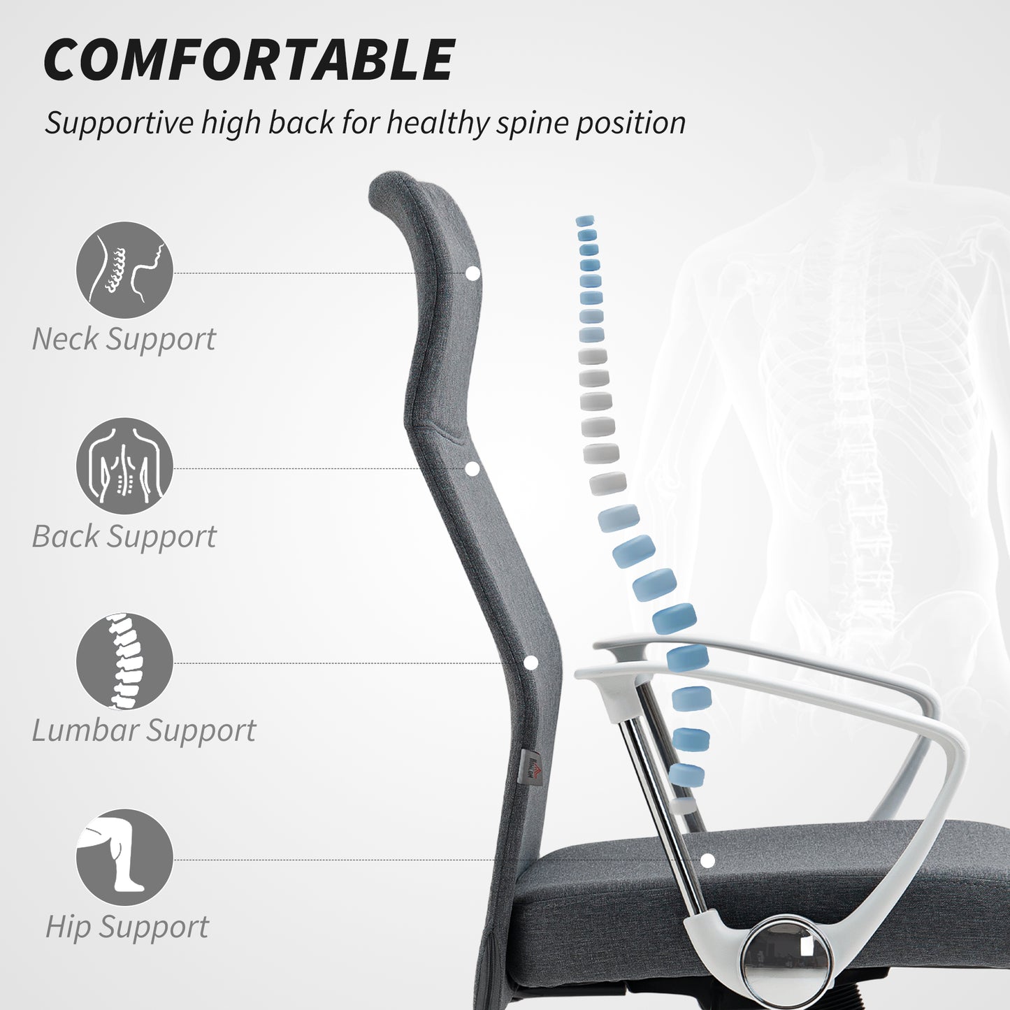 High Back Office Chair, Computer Desk Chair for Home, Grey