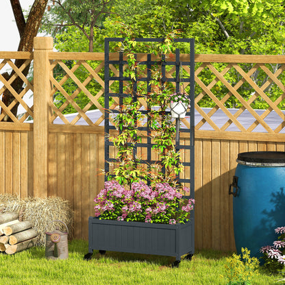 Wooden Trellis Planter, Raised Garden Bed with Wheels, Grey