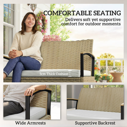 125L Garden Storage Bench, 2 Seater PE Rattan Outdoor Bench - Khaki