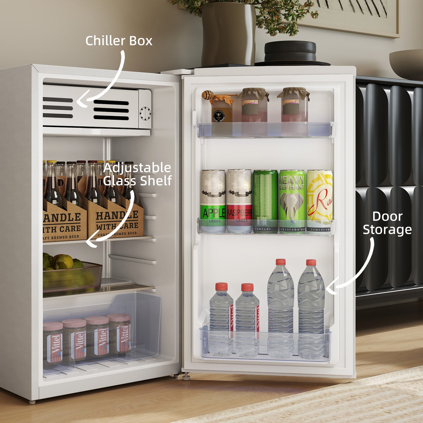 85L Freestanding Under Counter Fridge with Chiller Box, White