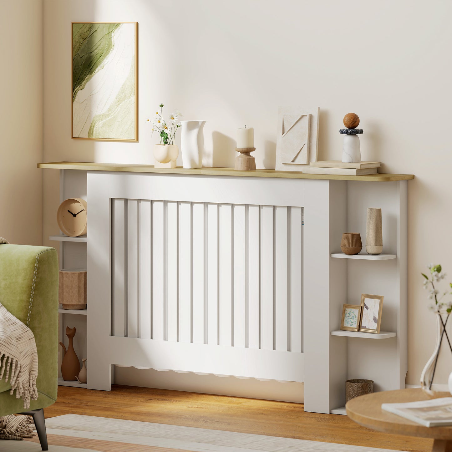 Vertical Slatted Heater Cover for Living Room, Large, White