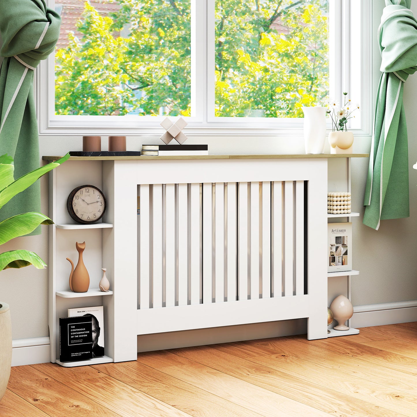 Vertical Slatted Heater Cover for Living Room, Large, White