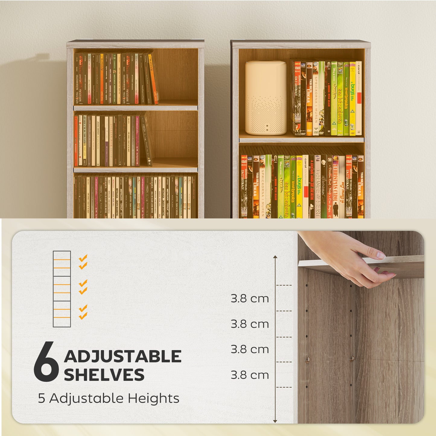 260 CD Storage Unit 120 DVD Storage Tower with 9 Compartments Natural