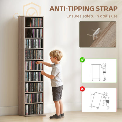 260 CD Storage Unit 120 DVD Storage Tower with 9 Compartments Natural