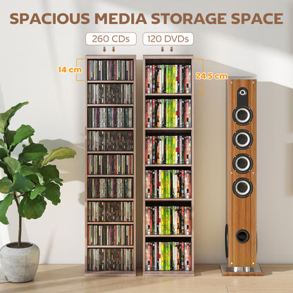 260 CD Storage Unit 120 DVD Storage Tower with 9 Compartments Natural