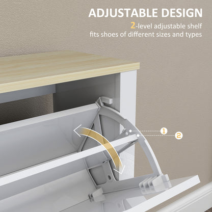 16-Shoe Storage Cabinet 4 Shelves 4 Drawers Tabletop White