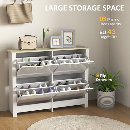 16-Shoe Storage Cabinet 4 Shelves 4 Drawers Tabletop White