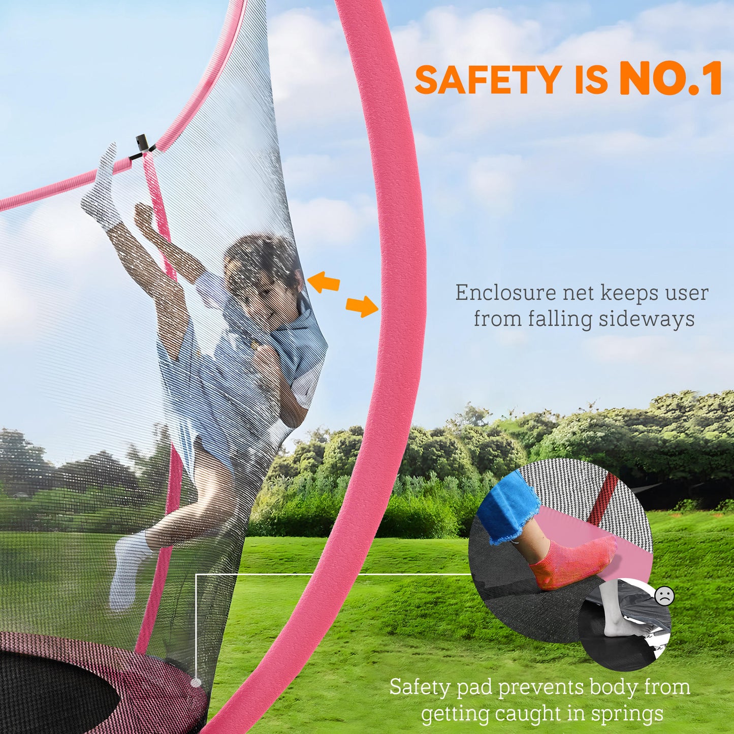 10ft Trampoline with Enclosure Net and Spring Cover, Pink