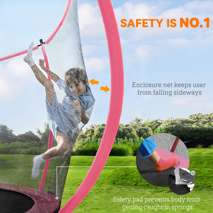 10ft Trampoline with Enclosure Net and Spring Cover, Pink