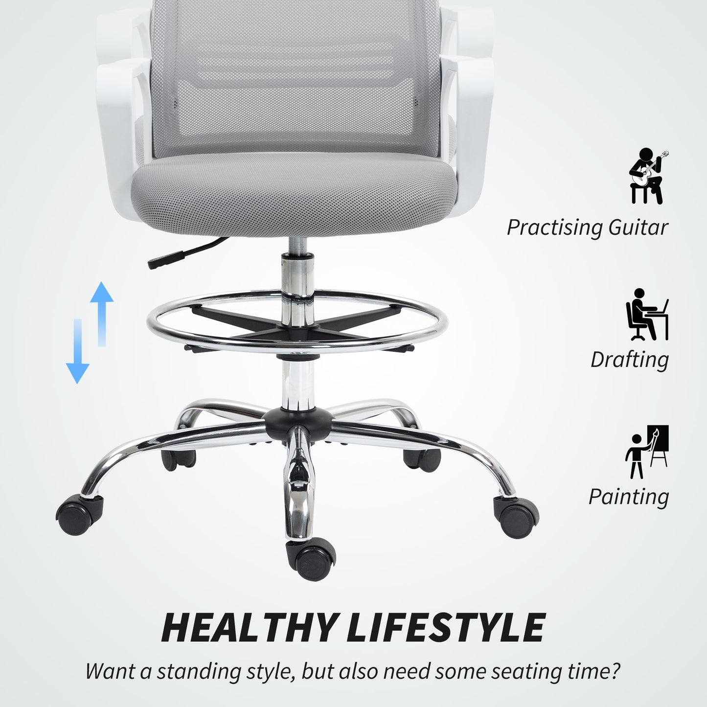 Draughtsman Chair, Mesh Ergonomic Drafting Chair, Grey