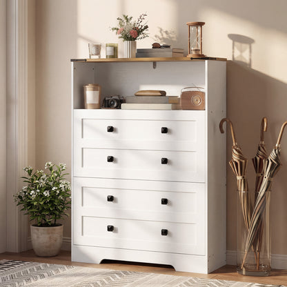 Narrow Shoe Cabinet, Farmhouse Shoe Storage Cabinet with 2 Flip Drawers, Adjustable Shelves and Open Shelf for Hallway, Space Saving, Holds 12-16 Pairs, White