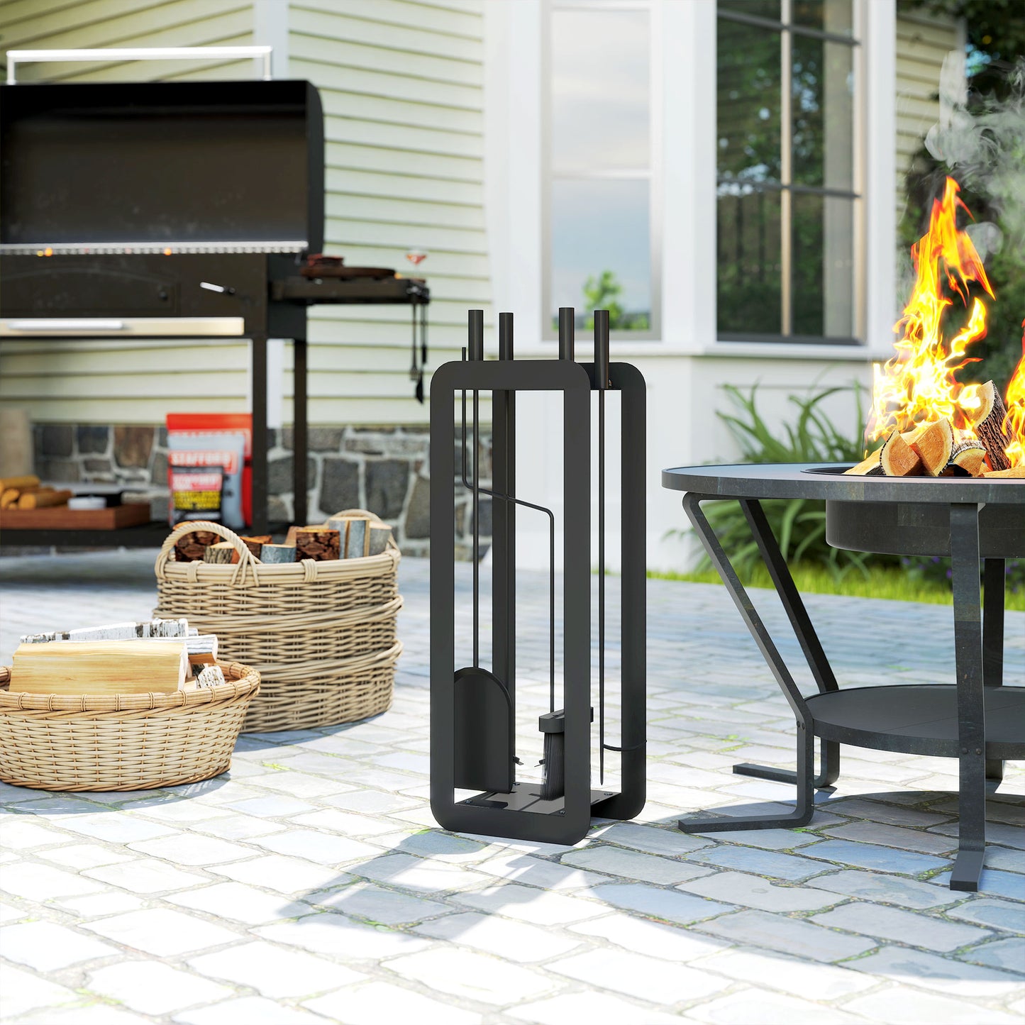 5 PCS Fireplace Companion Set, Metal Fireplace Accessories, Black
