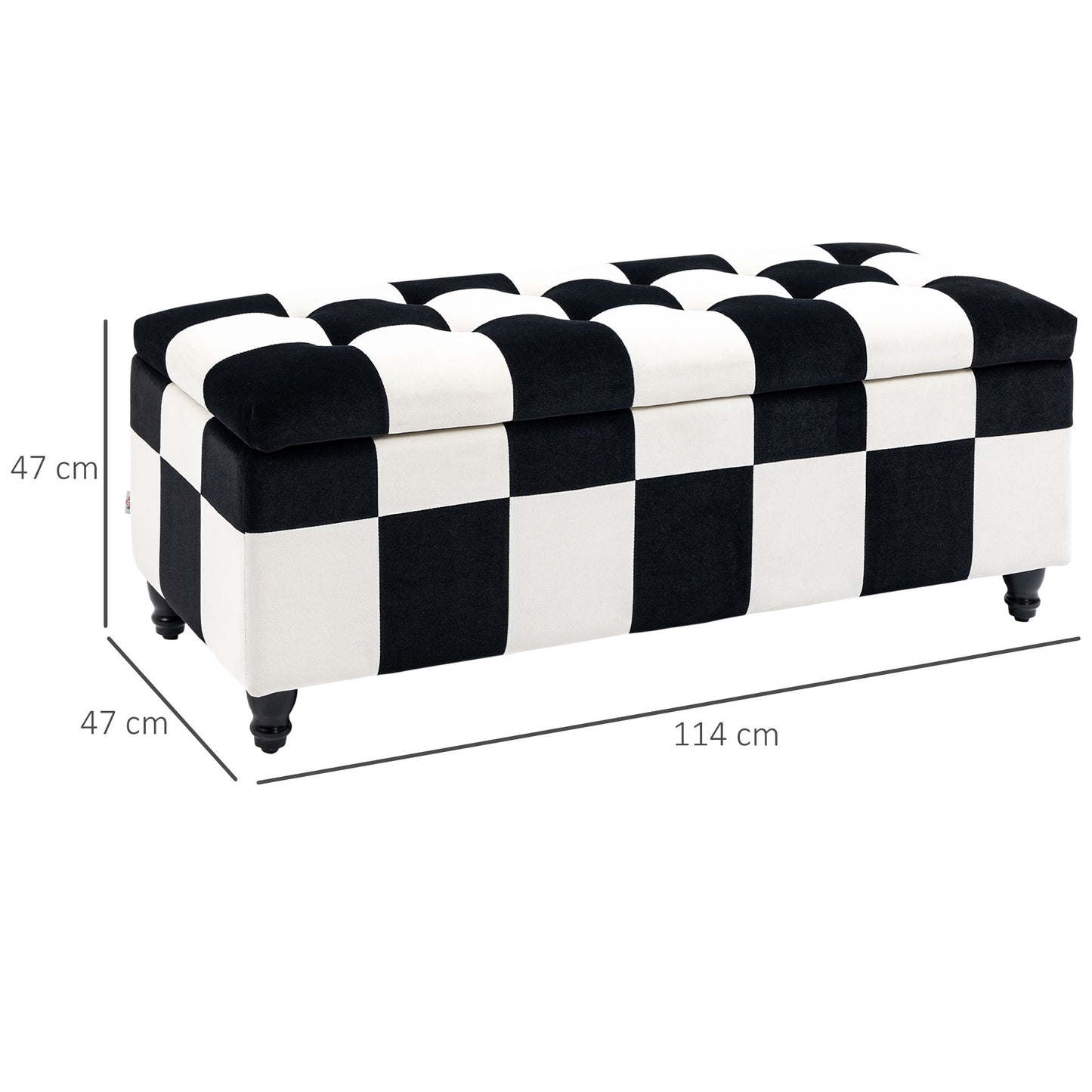Velvet Storage Ottoman, Button-tufted Footstool Box, Toy Chest with Lid for Living Room, Bedroom, White and Black