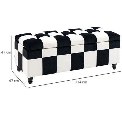 Velvet Storage Ottoman, Button-tufted Footstool Box, Toy Chest with Lid for Living Room, Bedroom, White and Black