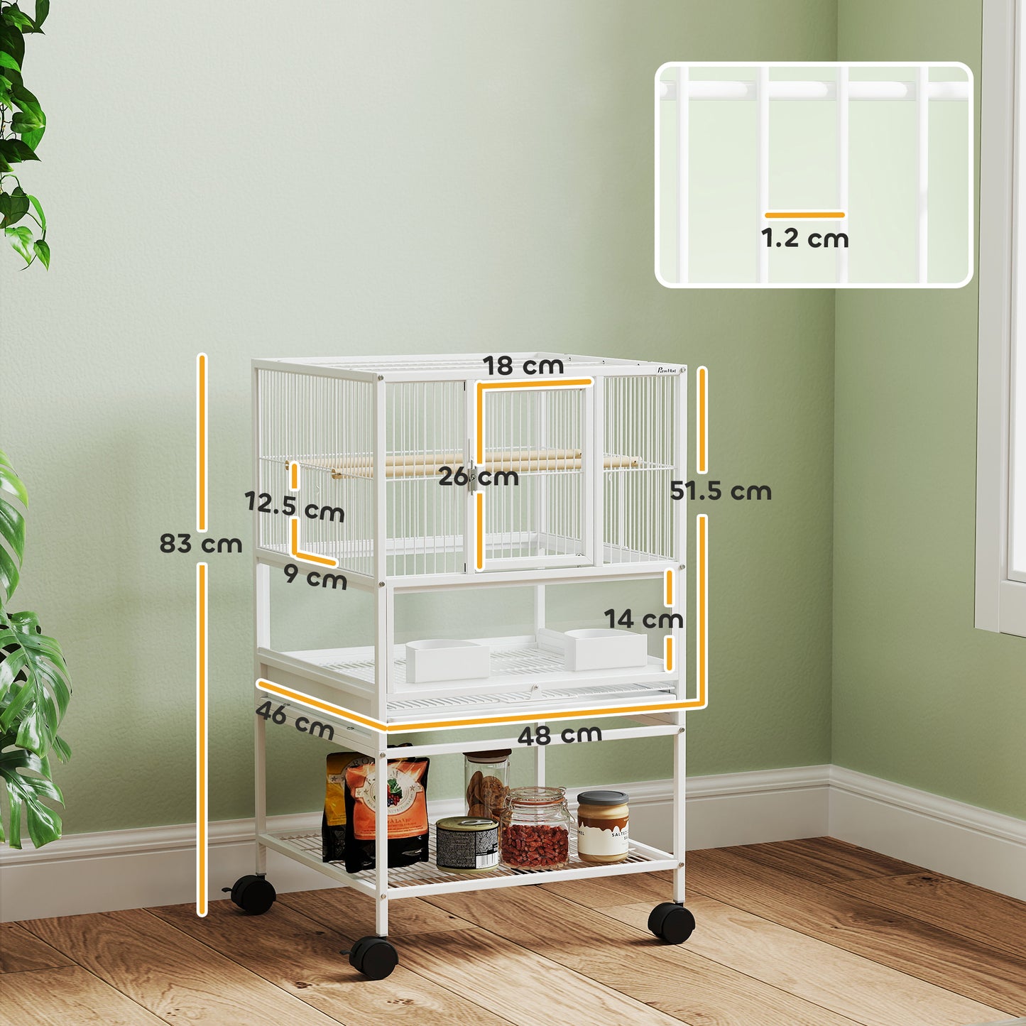 Bird Cage Parrot Cage with Rolling Stand Acrylic Viewing Panels White