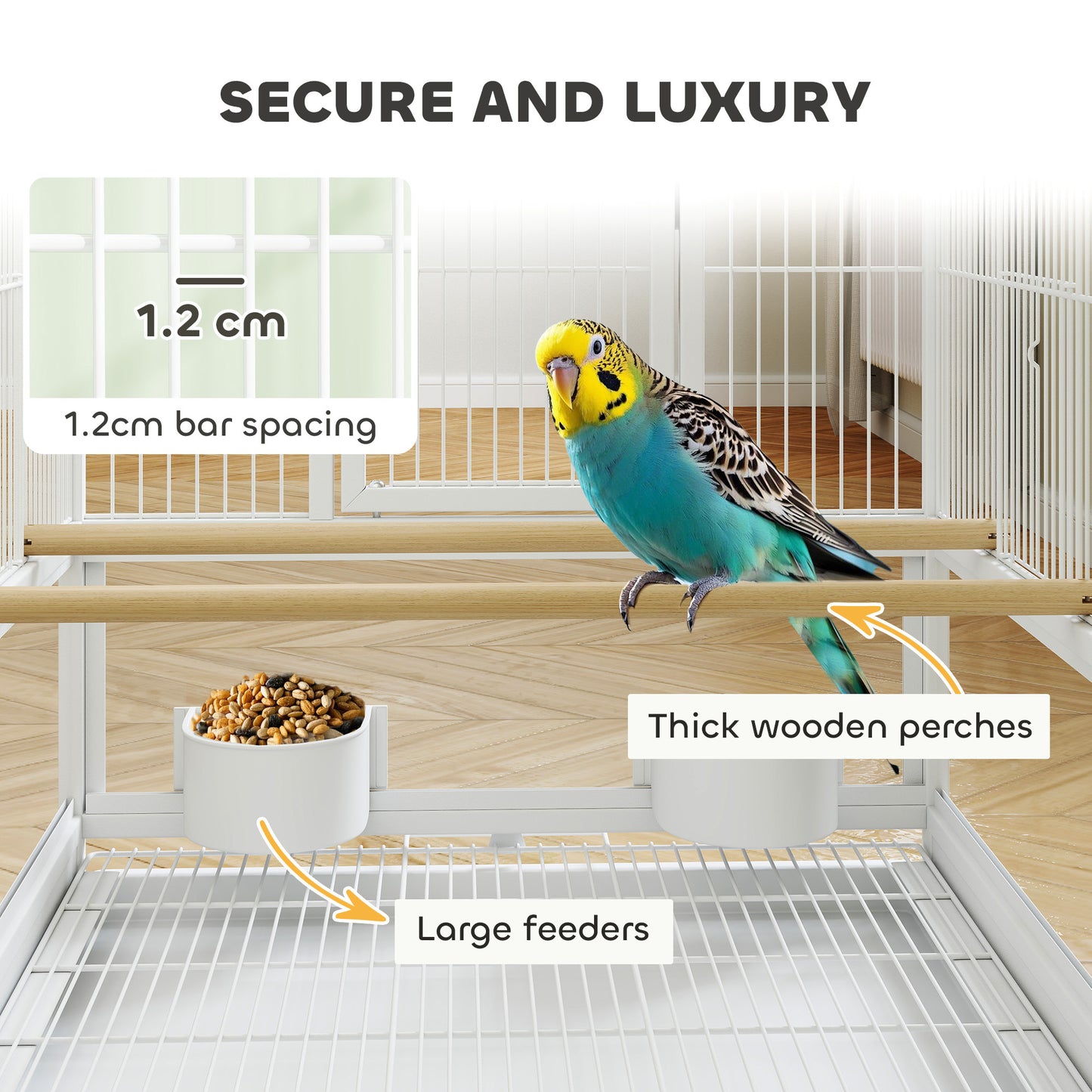 Bird Cage Parrot Cage with Rolling Stand Acrylic Viewing Panels White