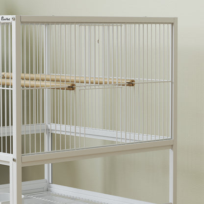 Bird Cage Parrot Cage with Rolling Stand Acrylic Viewing Panels White