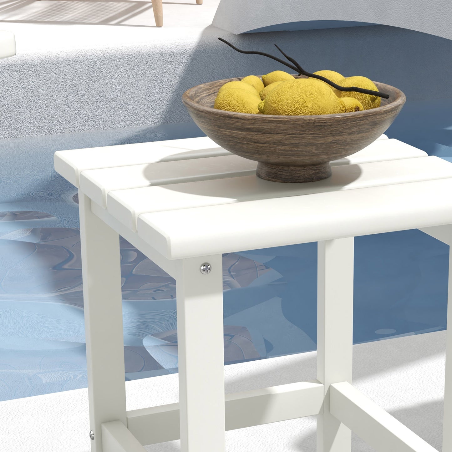 Square Coffee Table, HDPE Side Table for Porch, Garden, White
