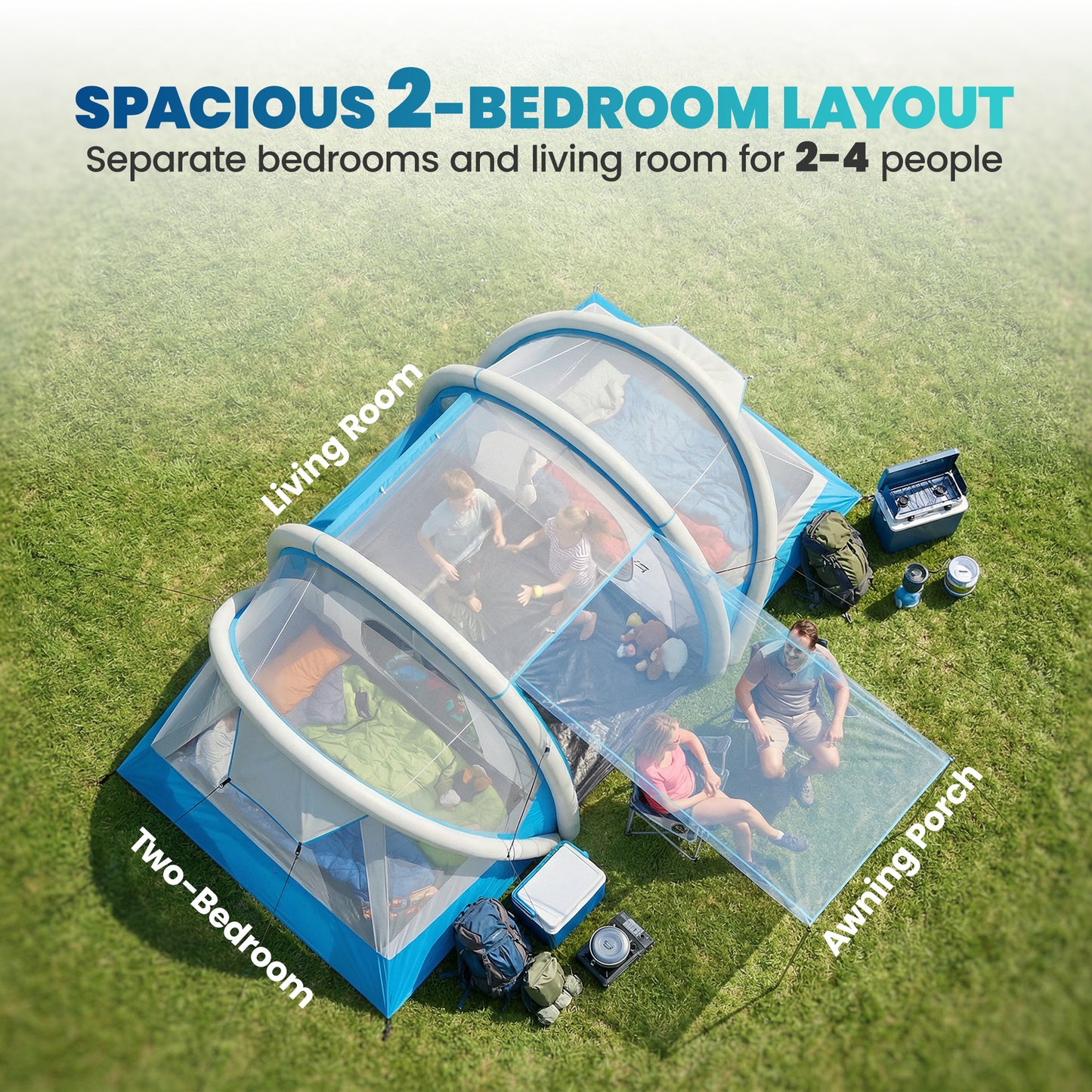 Inflatable Tent 3000mm Waterproof for 4 Person, Blue