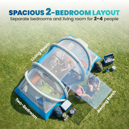 Inflatable Tent 3000mm Waterproof for 4 Person, Blue