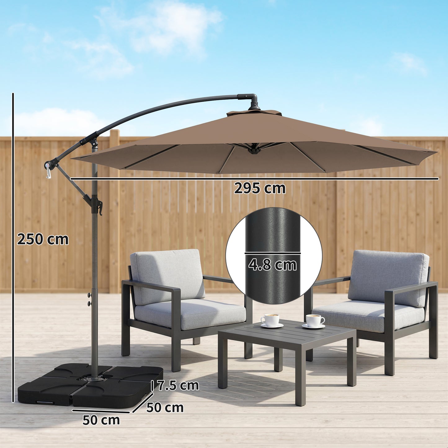 3(m) Banana Parasol Cantilever Umbrella Garden w/ Base Weights - Coffee Brown