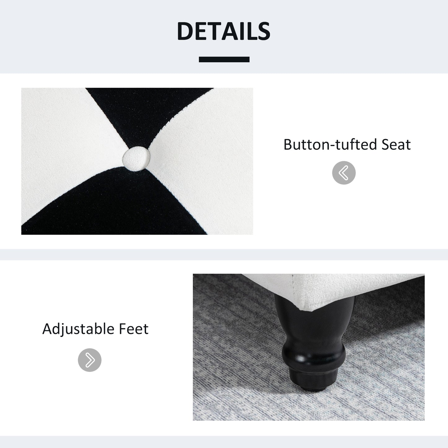 Velvet Storage Ottoman, Button-tufted Footstool Box, Toy Chest with Lid for Living Room, Bedroom, White and Black