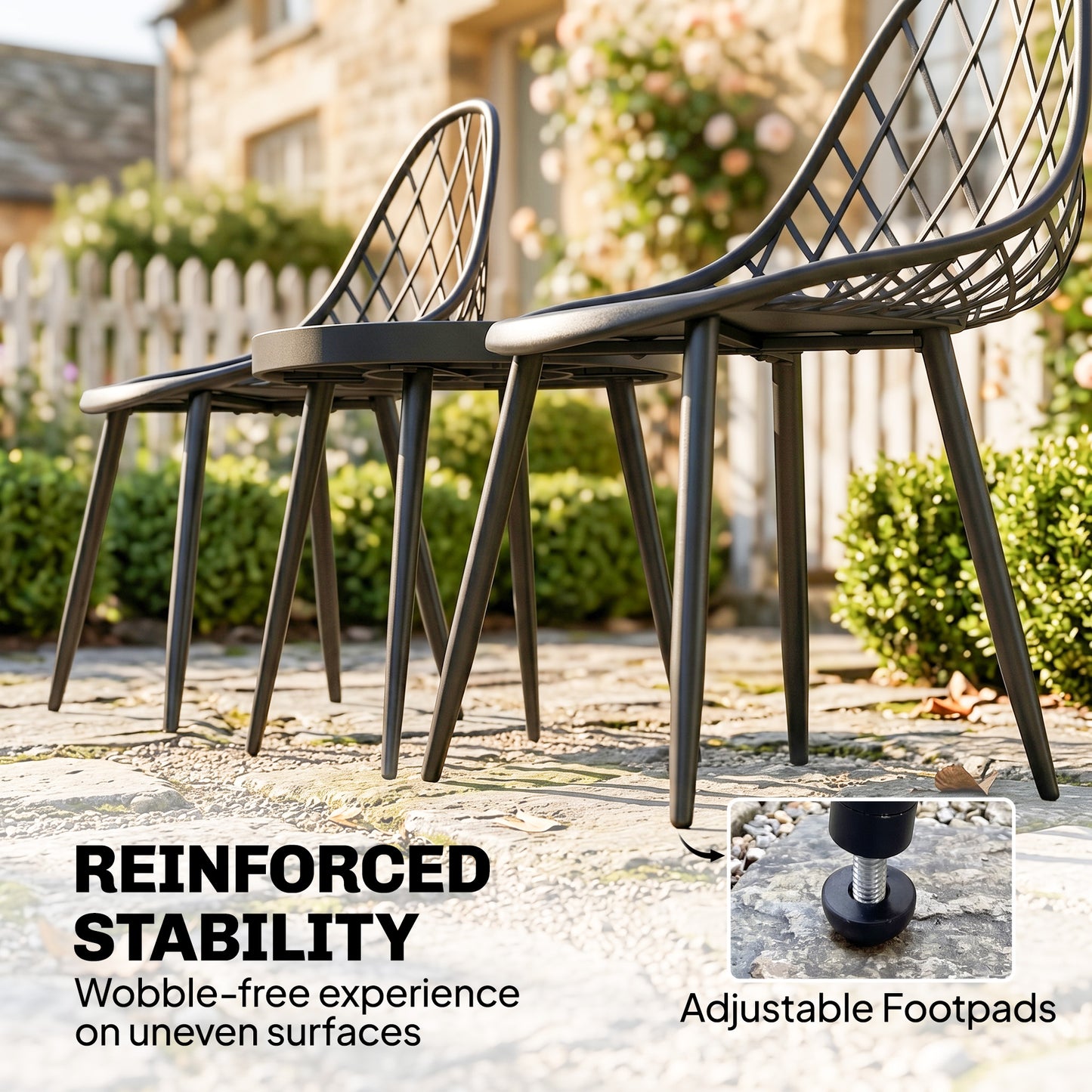 3-Piece Outdoor Bistro Set with 2 Chairs and Round Table, Weather-Resistant Metal Frame, Modern Patio Furniture for Garden, Balcony, Porch, Black