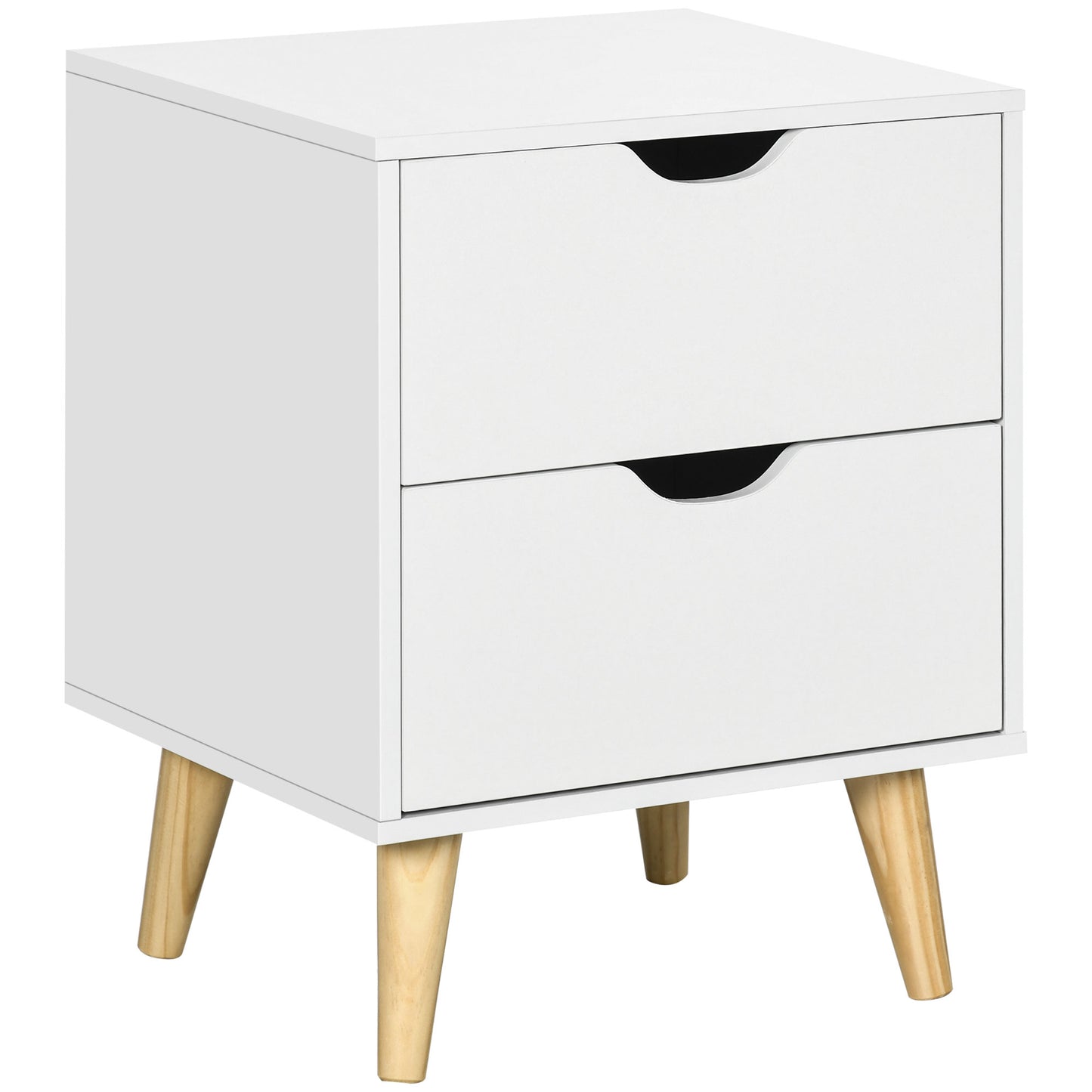 Bedside Table with Drawer, Side Table with Pine Wood Legs, White