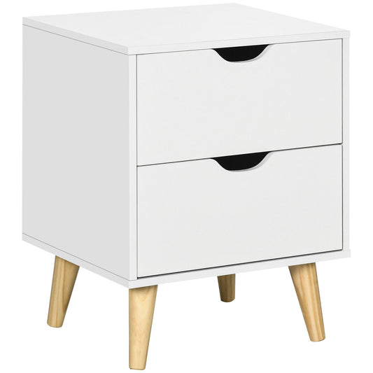 Bedside Table with Drawer, Side Table with Pine Wood Legs, White