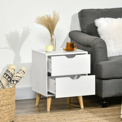 Bedside Table with Drawer, Side Table with Pine Wood Legs, White