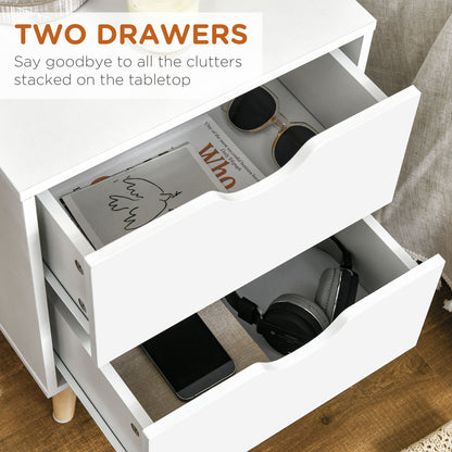 Bedside Table with Drawer, Side Table with Pine Wood Legs, White
