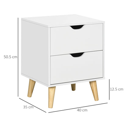 Bedside Table with Drawer, Side Table with Pine Wood Legs, White