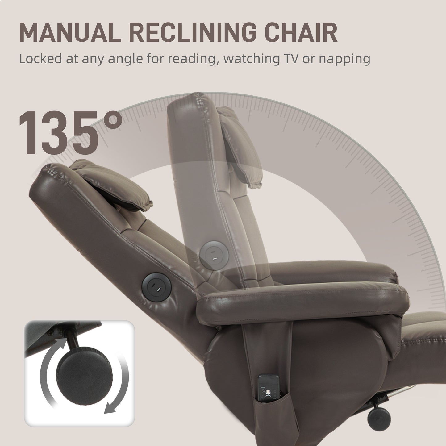 Warehouse Clearance Sale - Massage Recliner Chair with Footstool and Hidden Storage, Dark Brown