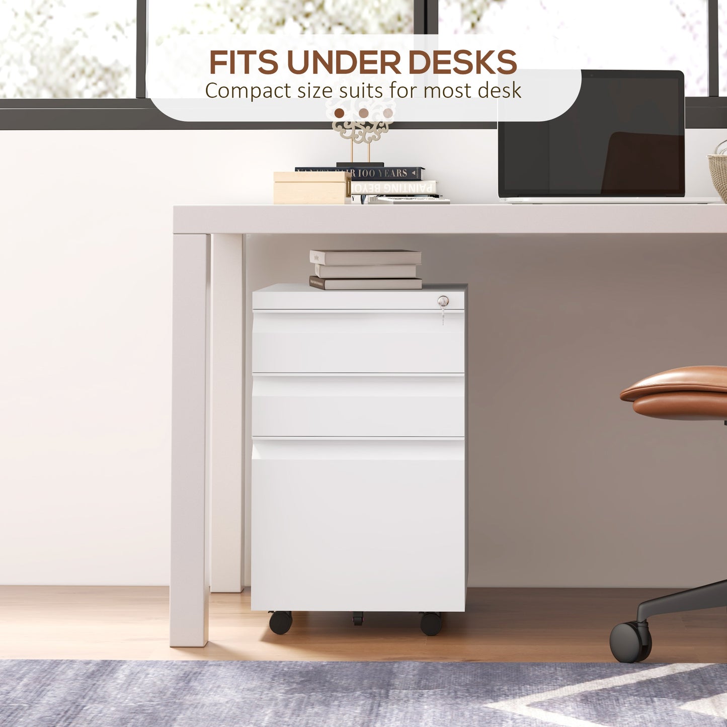 Filing Cabinet with Lock and Hanging Bar for Letter A4 Legal, White