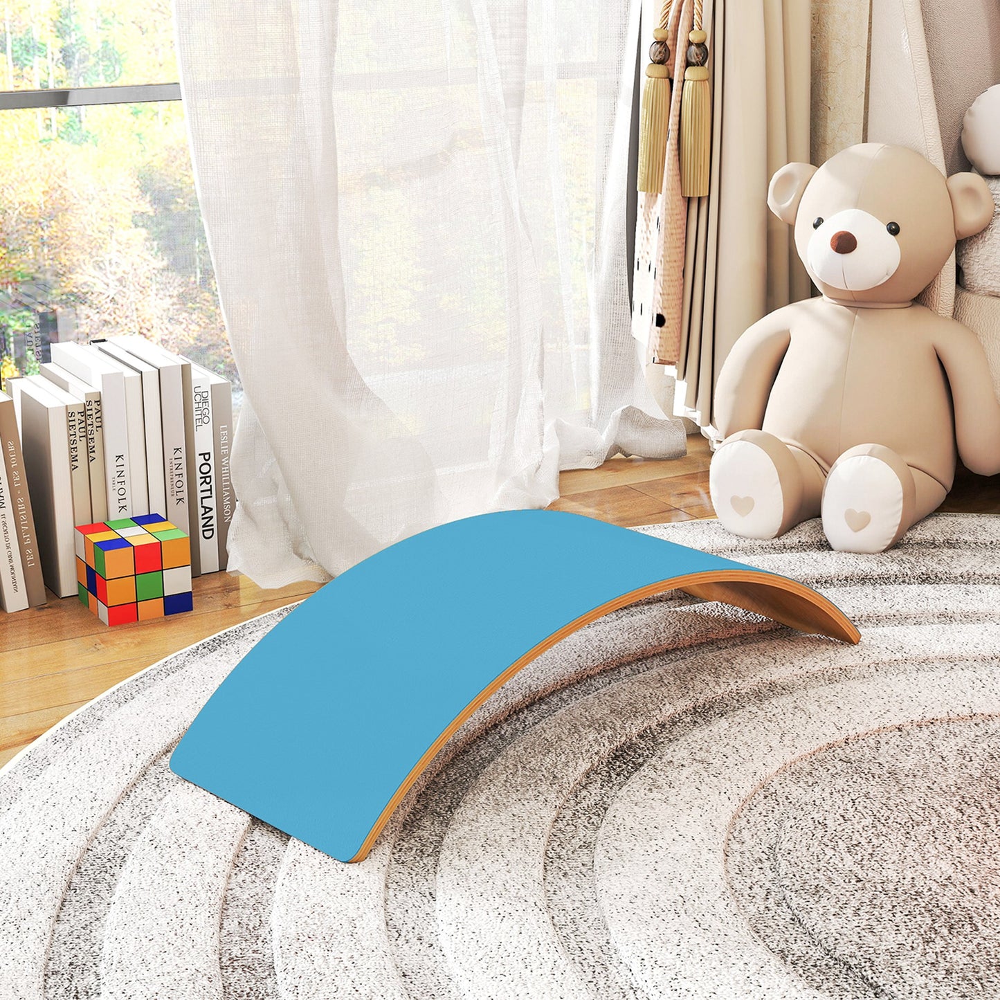 Wooden Balance Board for Kids, Wobble Board with Felt, Blue