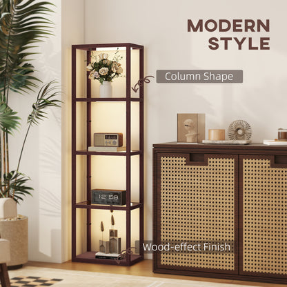 LED Floor Lamp with Glass Shelves, Dimmable Living Room Lamp, Brown