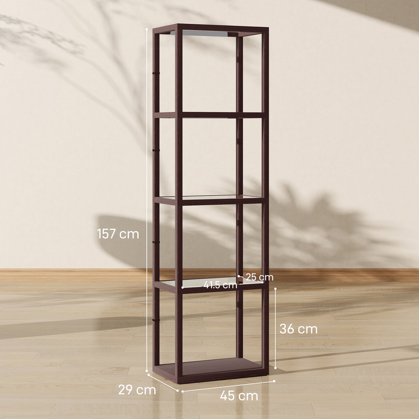 LED Floor Lamp with Glass Shelves, Dimmable Living Room Lamp, Brown