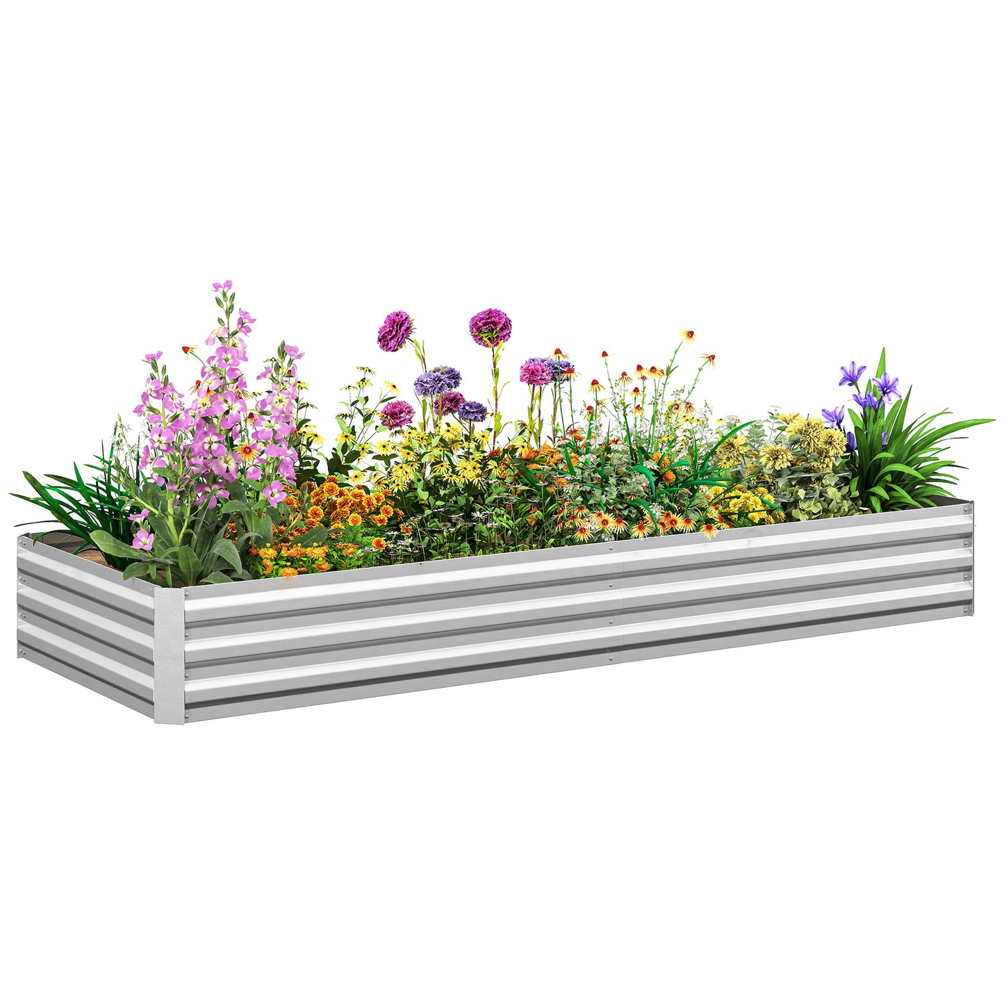 Galvanised Raised Garden Bed Metal Planter Box, Silver
