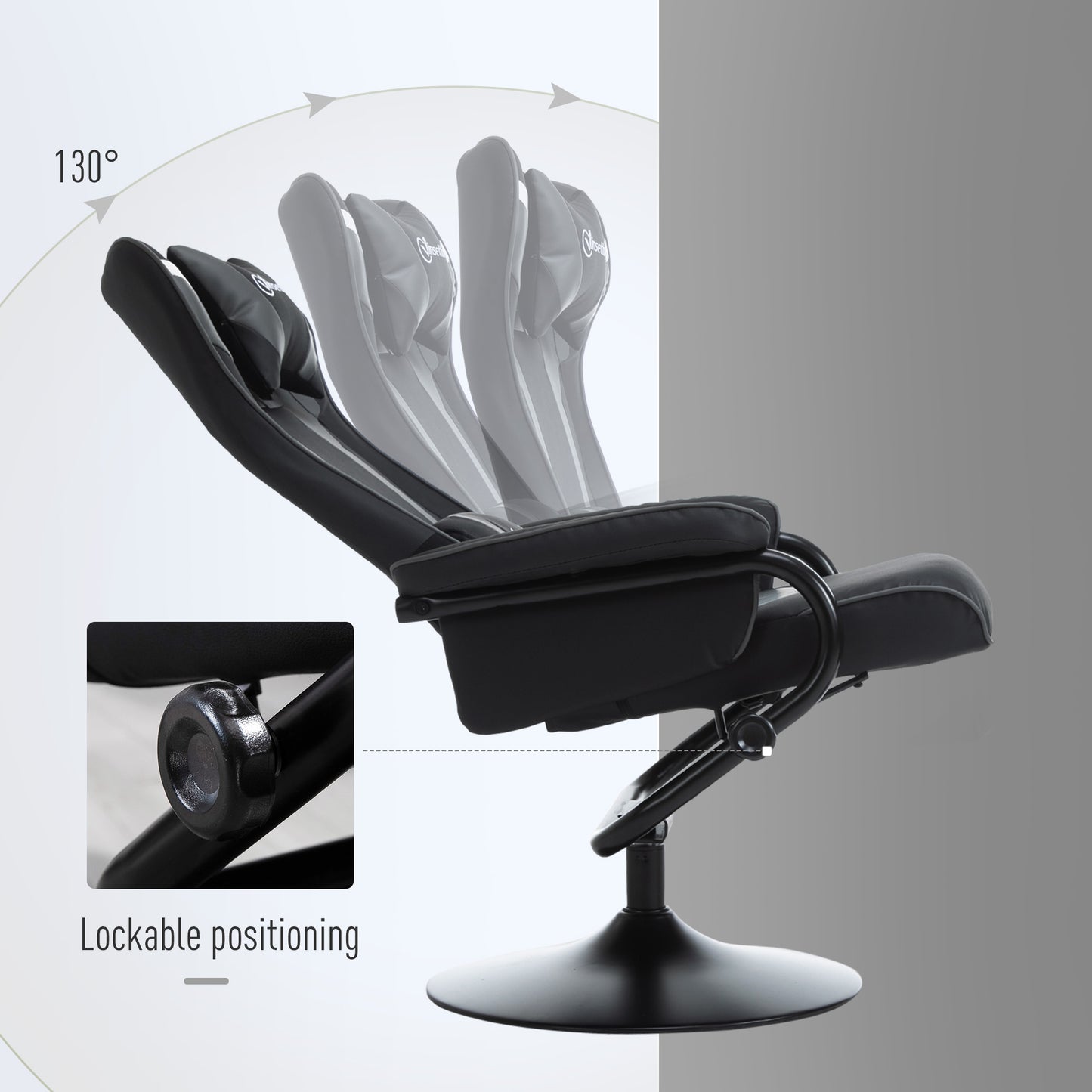 Video Game Chair and Footrest Set with Lumbar Support Headrest Grey